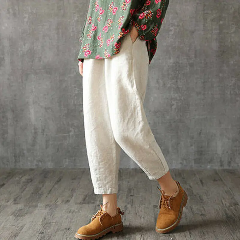Женские повседневные шаровары свободного покроя однотонные летние штаны с