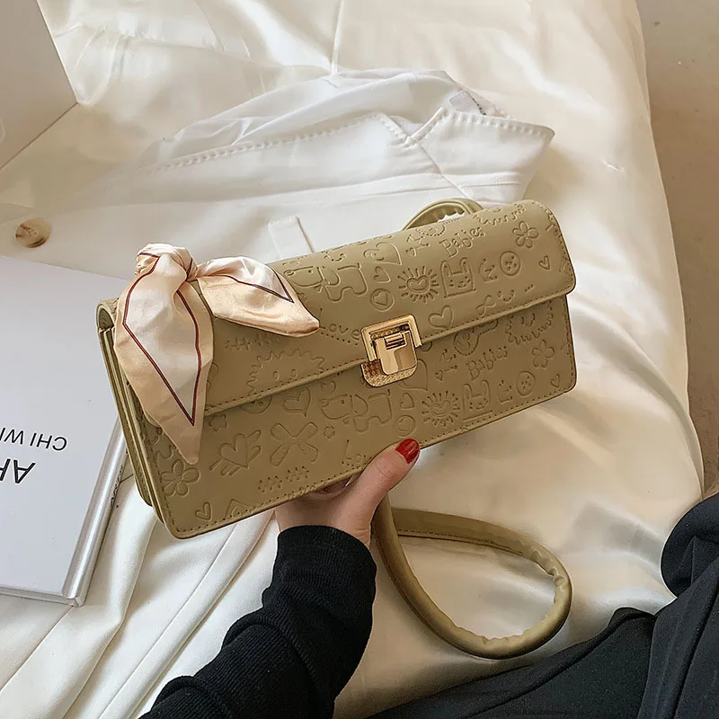 

Ladies Retro Shoulder Bags 2021 New Silk Scarf Messenger Bags Fashion Cartoon Printing Handbags Brand Design Small Square Bag