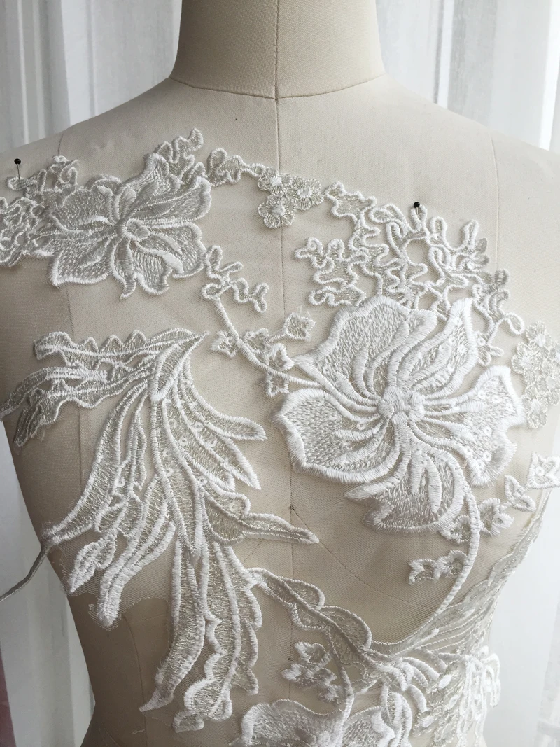53*35 см серебряные шелковые вышитые кружева большой цветок DIY свадебное платье