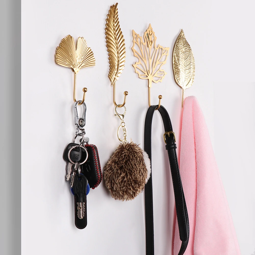 

2 pcs Nordic Style Gold/Green Leaf Shape Wrought Iron Hook Wall Hanger Hanging Storage Rack For Towel Clothes Home Organization