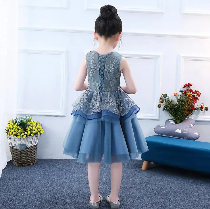 Горячая 3D вечерние платья в виде цветка для девочек 2 Слои цветочной аппликацией