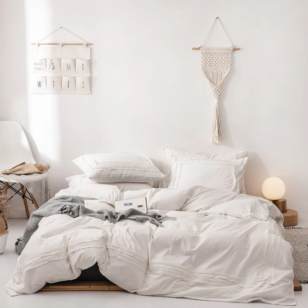Niobomo New Home Textile White Solid 100% Cotton High quality  Duvet Cover Set with Pillowcases 3pcs/2pcs Bed Set Home