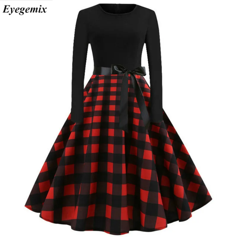 Женское винтажное платье в клетку элегантные вечерние платья с длинным рукавом и