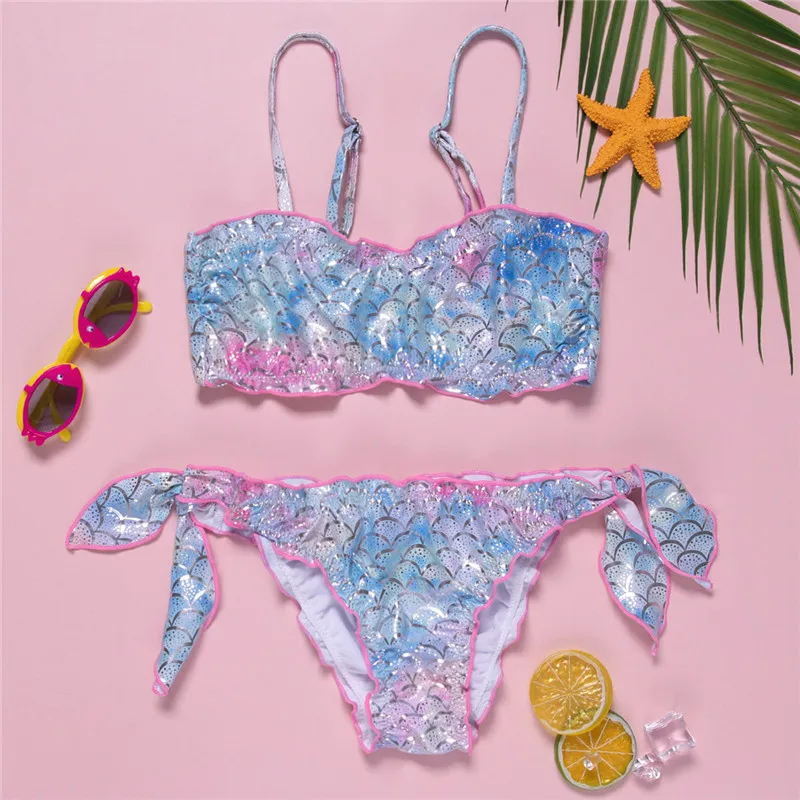 6-11 Years Toddler Kid Baby Girl Bikinis Set Glitter Mermaid Kid Girl Beach Swimsuit Summer Girls Beachwear Holiday Bathing Suit