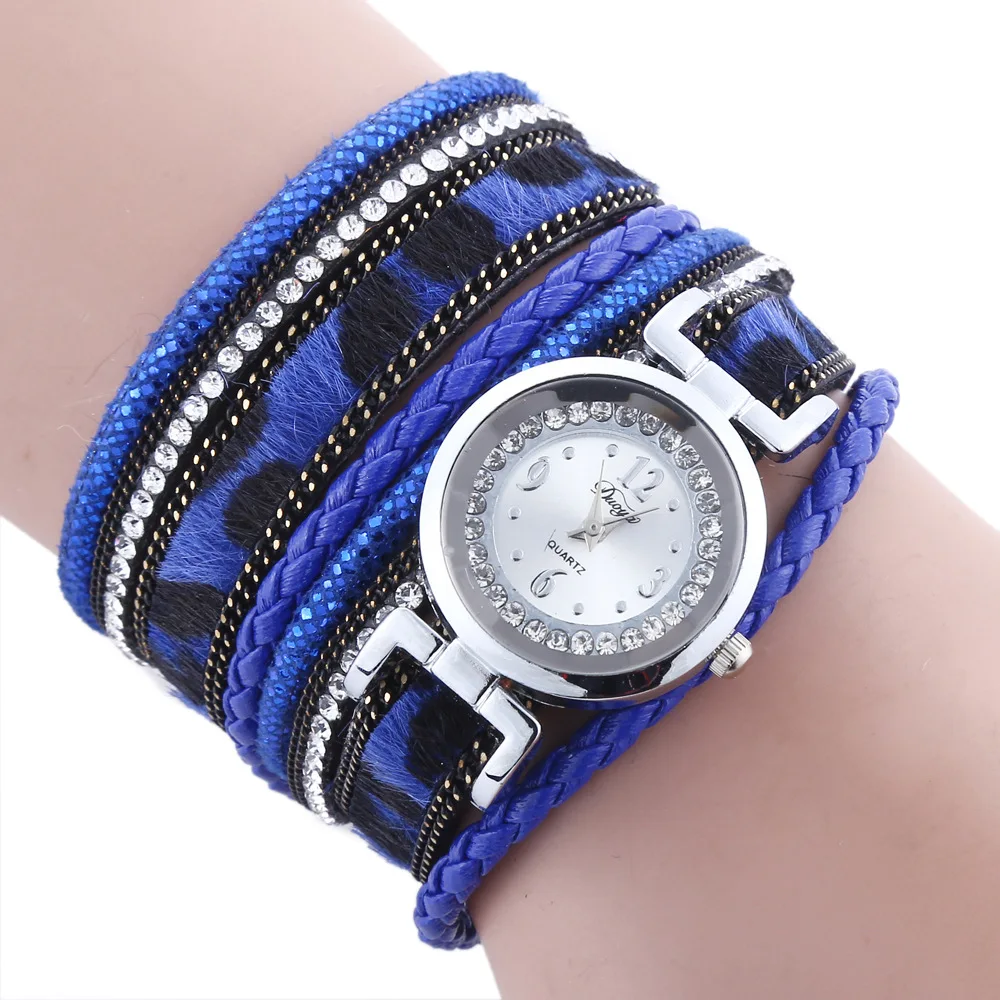 

New Luxury Faux Fur Long Belt Women's Bracelet Watch Trend Leopard Pattern Diamond Magnetic Buckle Watch watches for women