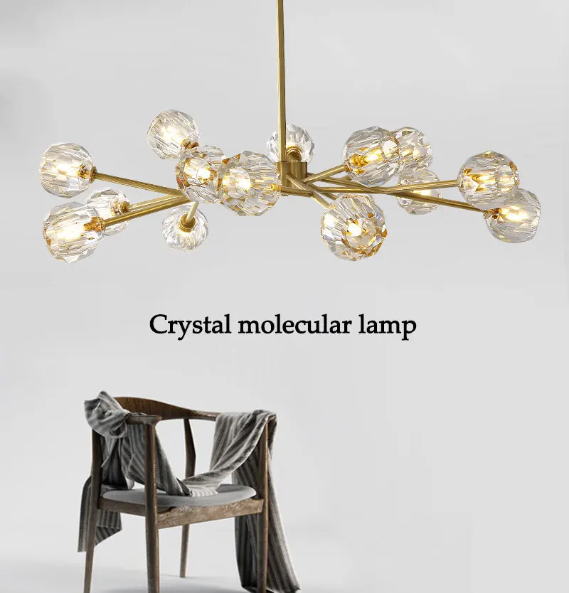 Nordic Гостиная люстры Медь с украшением в виде кристаллов светильник ing чистый