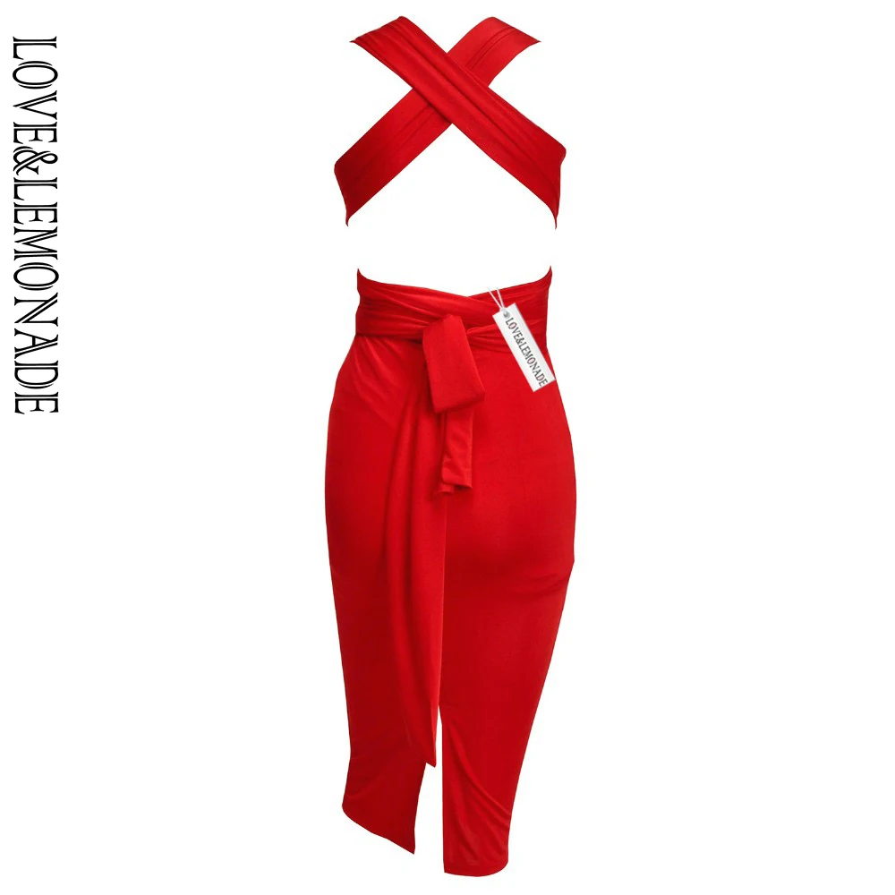 Женское вечернее платье LOVE & LEMONADE красное с лямкой на шее модель LM80916|party dresses|tb