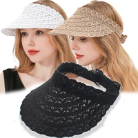 2021 women sun visor hat lace straw wide brim peaked cap summer uv protection foldable hollow top hats sunscreen caps girls