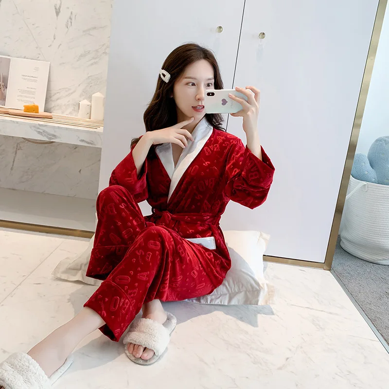 

Autumn Gold Velvet Long-Sleeved Pajamas Two-Piece Lapels Home Sexy Casual Women'S Pajamas Winter Pyjama Sleepwear For Women