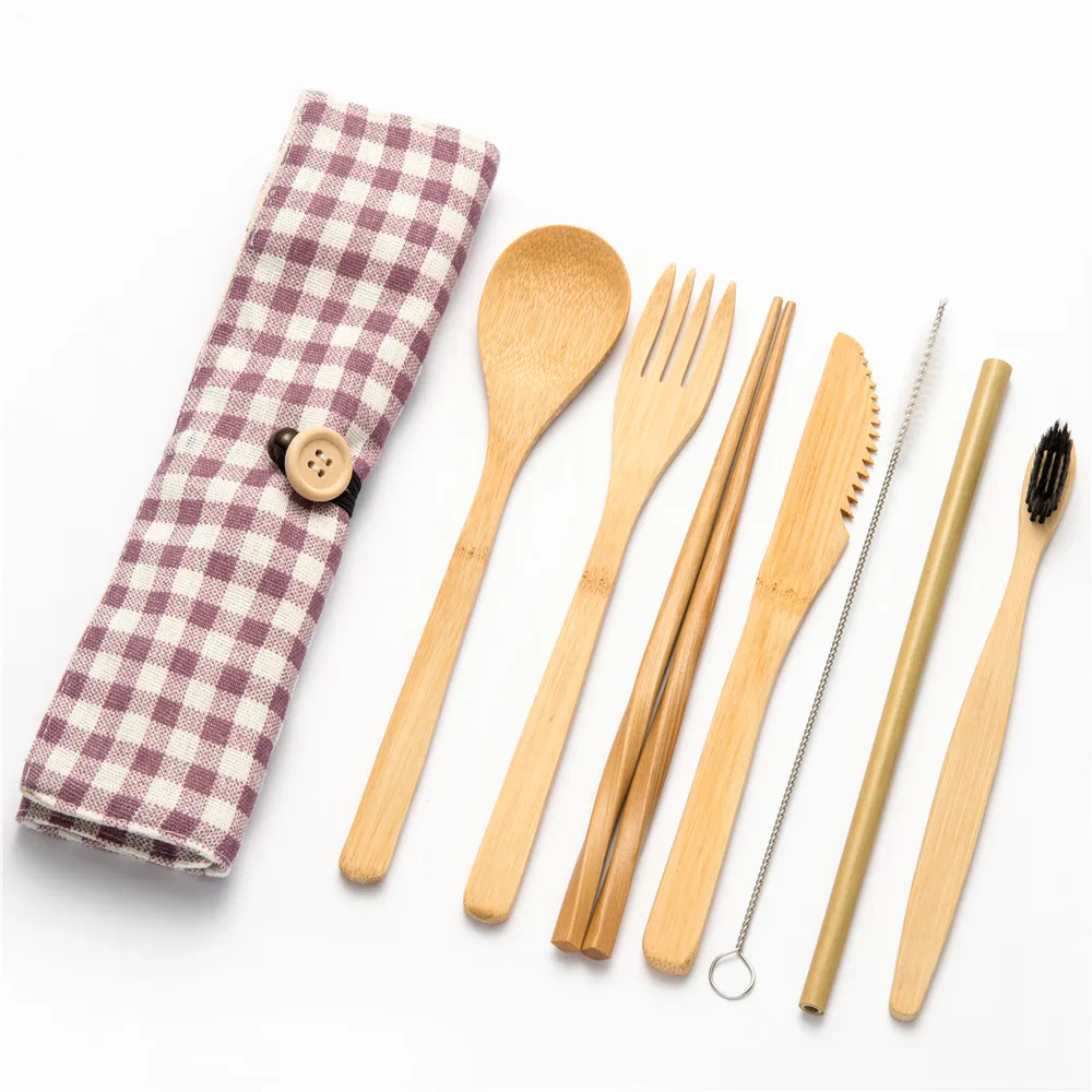8pcs setA004 Портативные Роскошные столовые приборы для путешествий японский набор деревянных столовых приборов 8 шт бамбуковые столовые приборы соломенная тканевая сумка кухонная посуда столовая посуда - Цвет: 8pcs setA004
