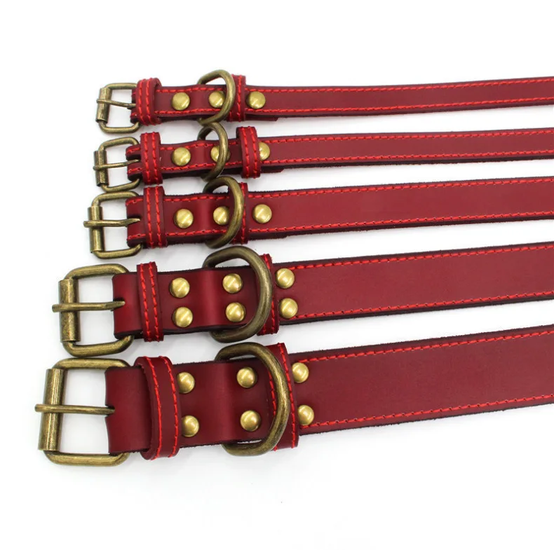 Ошейник для собак из натуральной кожи Бронзовый Ретро ошейник домашних животных