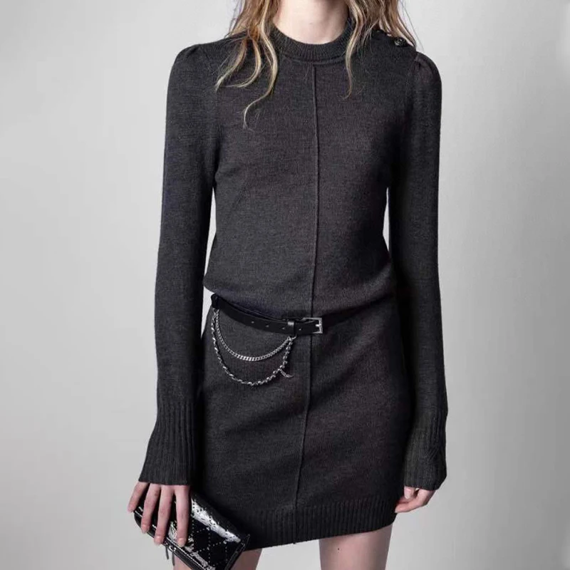 

Платье женское зимнее кашемировое однотонное с длинным рукавом, 2021