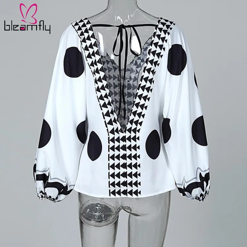 2019 женская блузка с принтом птицы v образным вырезом на шнуровке открытой спиной