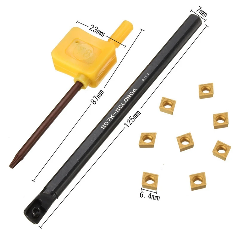 

XNEMON 1 Набор S07K-SCLCR06 токарный станок токарный инструмент расточные штанги держатель + 8 шт CCMT0602 вставки + гаечный ключ 7x125 мм