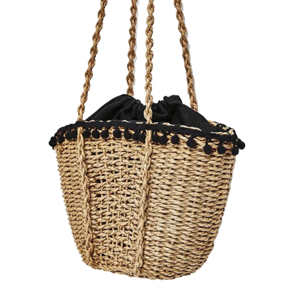 

Women Lady Girl Straw Shoulder Bag Woven Drawstring Vintage For Travel Beach Holiday New