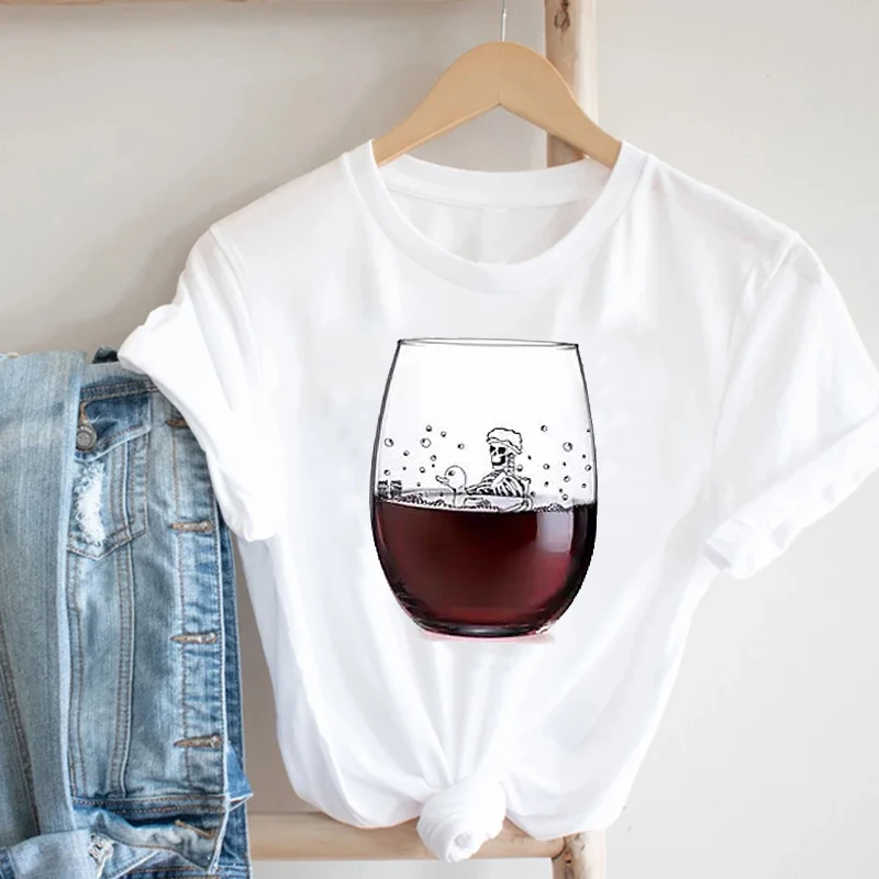 

Impressão feminina roupas de vinho senhora manga curta casual 90s dos desenhos animados moda roupas de impressão t topo camiseta