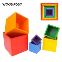 dropshipping simulation rainbow 6pcs cover box building blocks education wooden toys for kids storage box stack height gifts