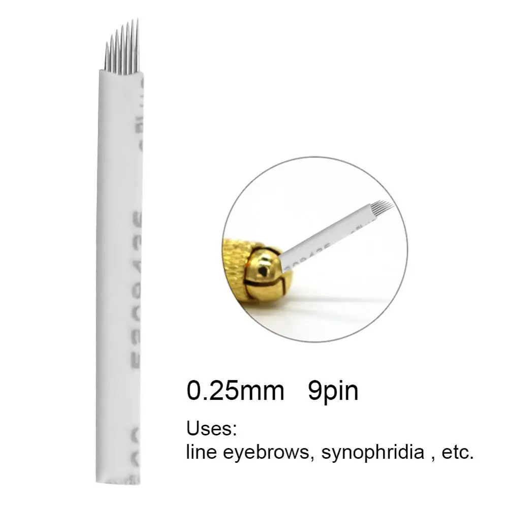 50pcs 9 pin 50 шт. 9 10 21 Pin Перманентный макияж бровей татуировки иглы Лезвия для 3D вышивки микроблейдинг Татуировки Ручка аксессуары для макияжа тела - Габаритные размеры: 50pcs 9 pin