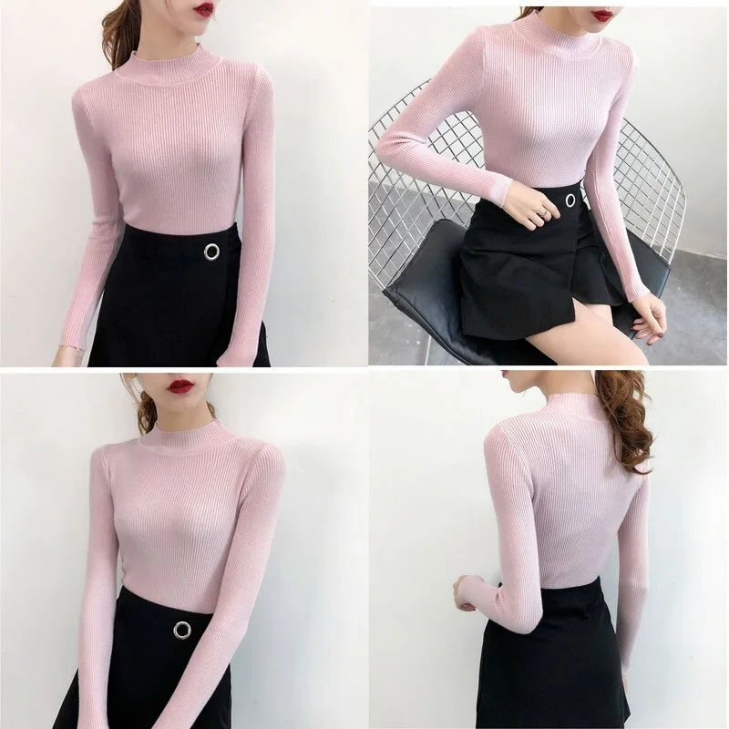 

Ready Stock Women Winter Sweater Long Sleeve Knitted Shirts high neck