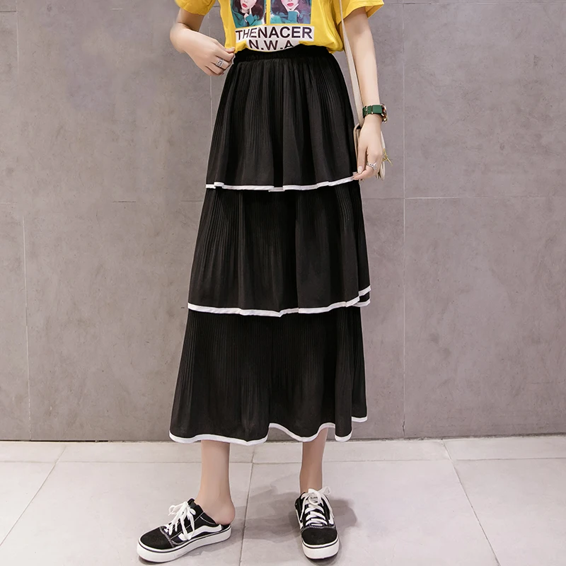 Женская длинная юбка с высокой эластичной талией однотонная Свободная шифоновая