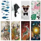 Виниловые водонепроницаемые наклейки на дверь с изображением павлина собаки оленя ручной работы Фламинго Мультяшные обои для дверей