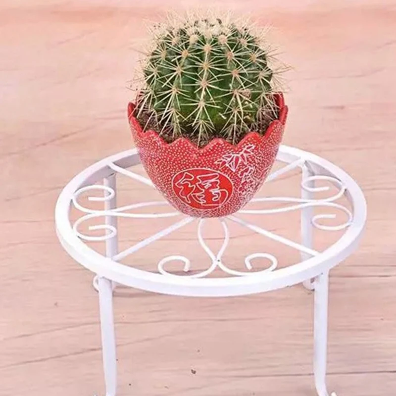 

Iron Potted Plant Stand, White, 2 Pieces, Rust-Proof Round Heavy Garden Planter