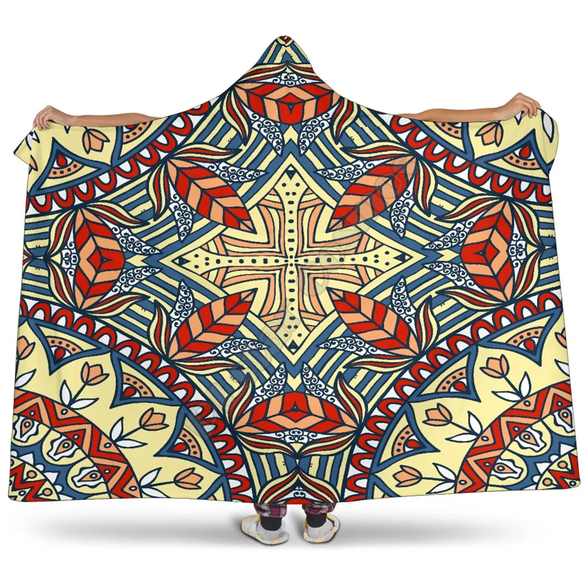 

Tribal Hooded Blanket Adult colorful child Sherpa Fleece Wearable Blanket Microfiber Bedding