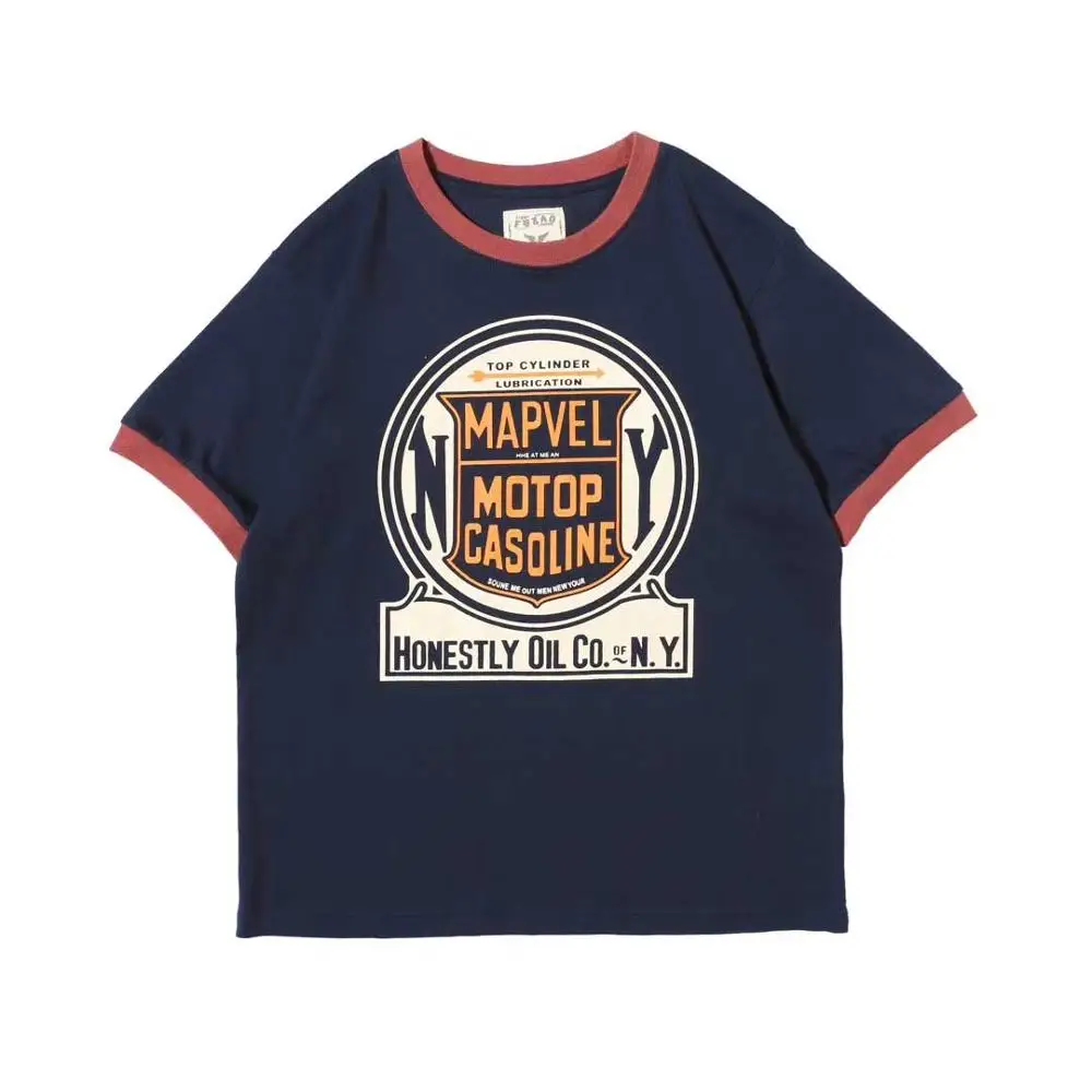 Мужские контрастные цветные принты с коротким рукавом темно-синяя футболка