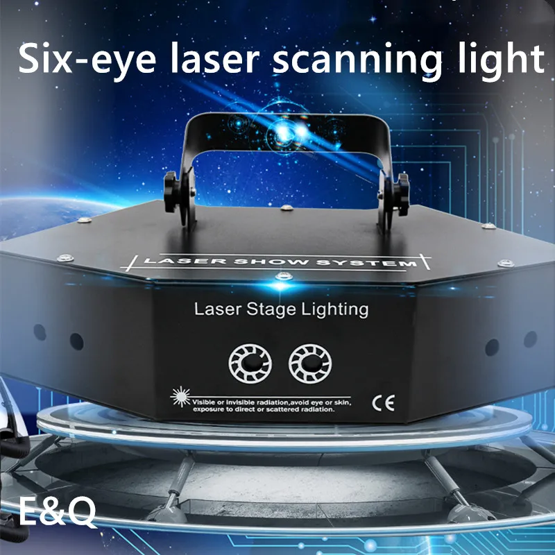 LED stage light six peaks eye scanning line laser fan-shaped voice control full color suitable for DJ disco party performance
