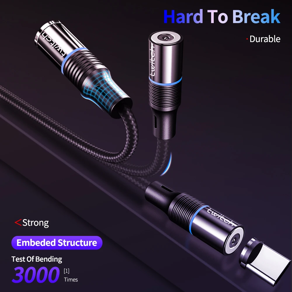 Twitch Magnetic USB Cable 1m/2m /3m Fast Charging USB Type C Cable Magnet Charger Data Charge Micro USB Cable Mobile Phone Cable