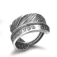 s925 sterling silver ring vintage thai personality letter silver rings for men and women opening feather jewelry