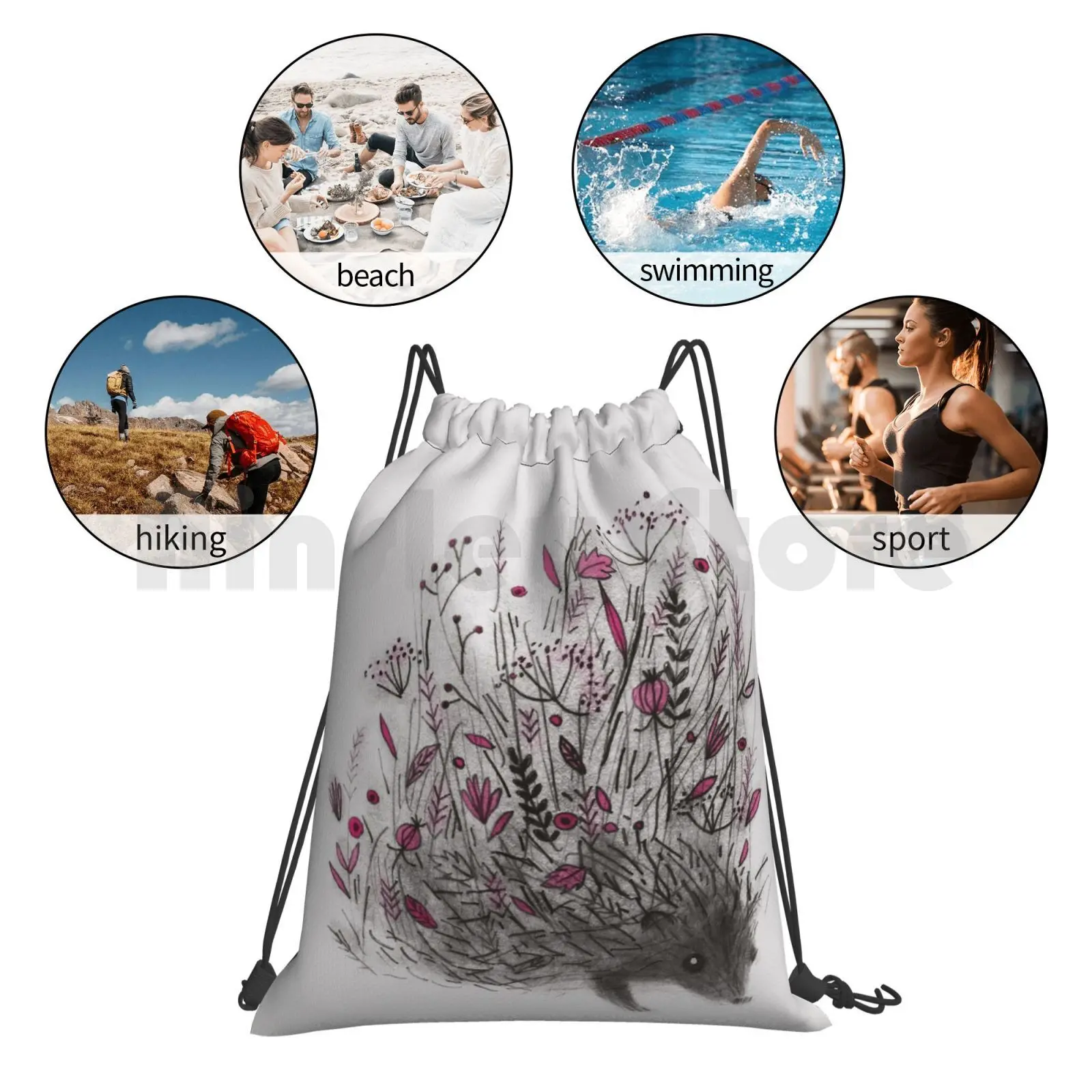 

Hedgehog Backpack Drawstring Bags Gym Bag Waterproof Hedgehog Cute Sweet Lovely Creature Animal Nature Wildlife Wild