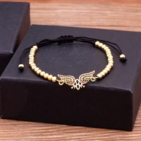 nidin hot sale best wishing angel wings black rope braid beads bracelets micro pave cz mom birthday party jewelry bangle gift