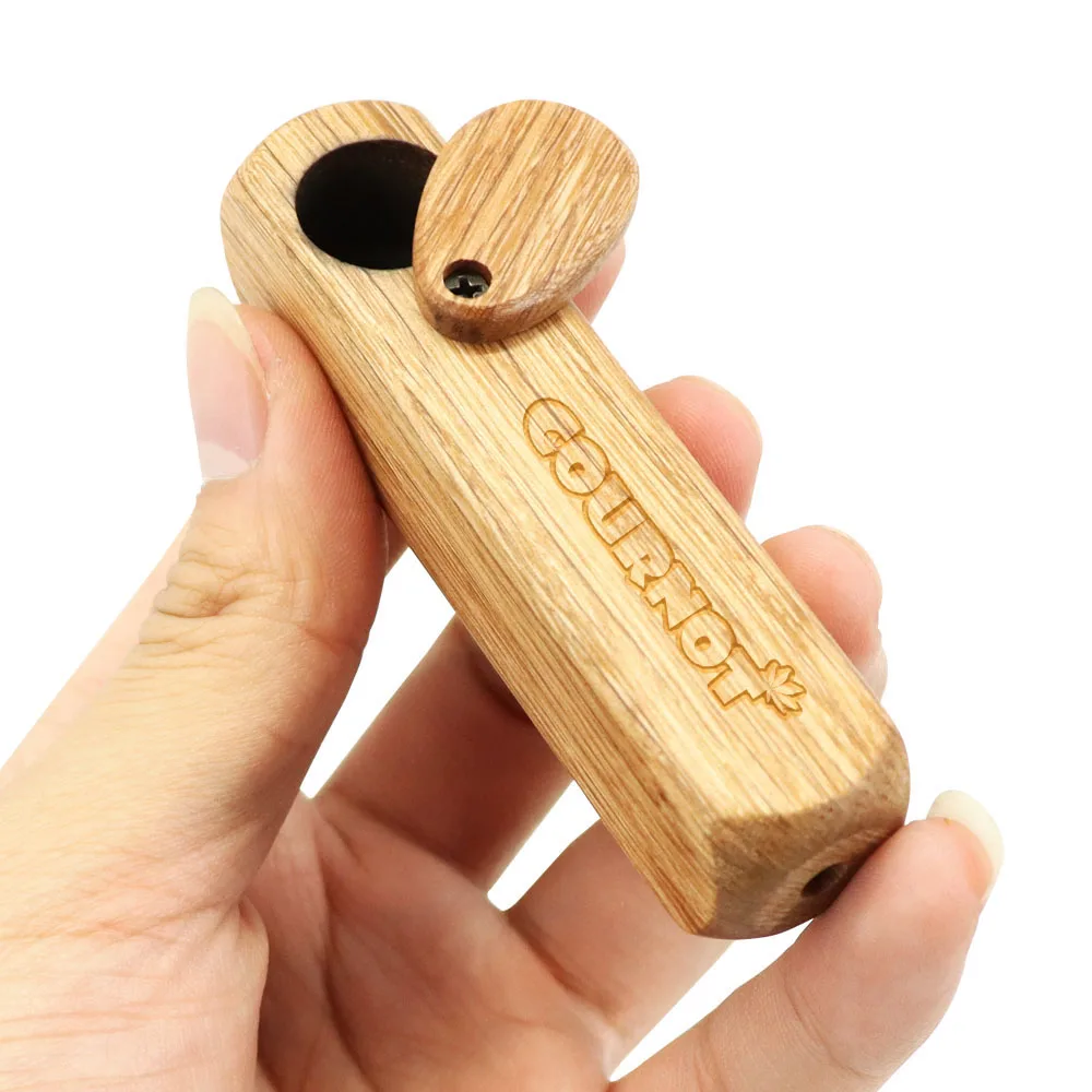 

COURNOT Wood Pipe Rotatable Cover Smoking Pipes Portable Smoking Pipe Herb Tobacco Pipes Grinder Smoke Gifts