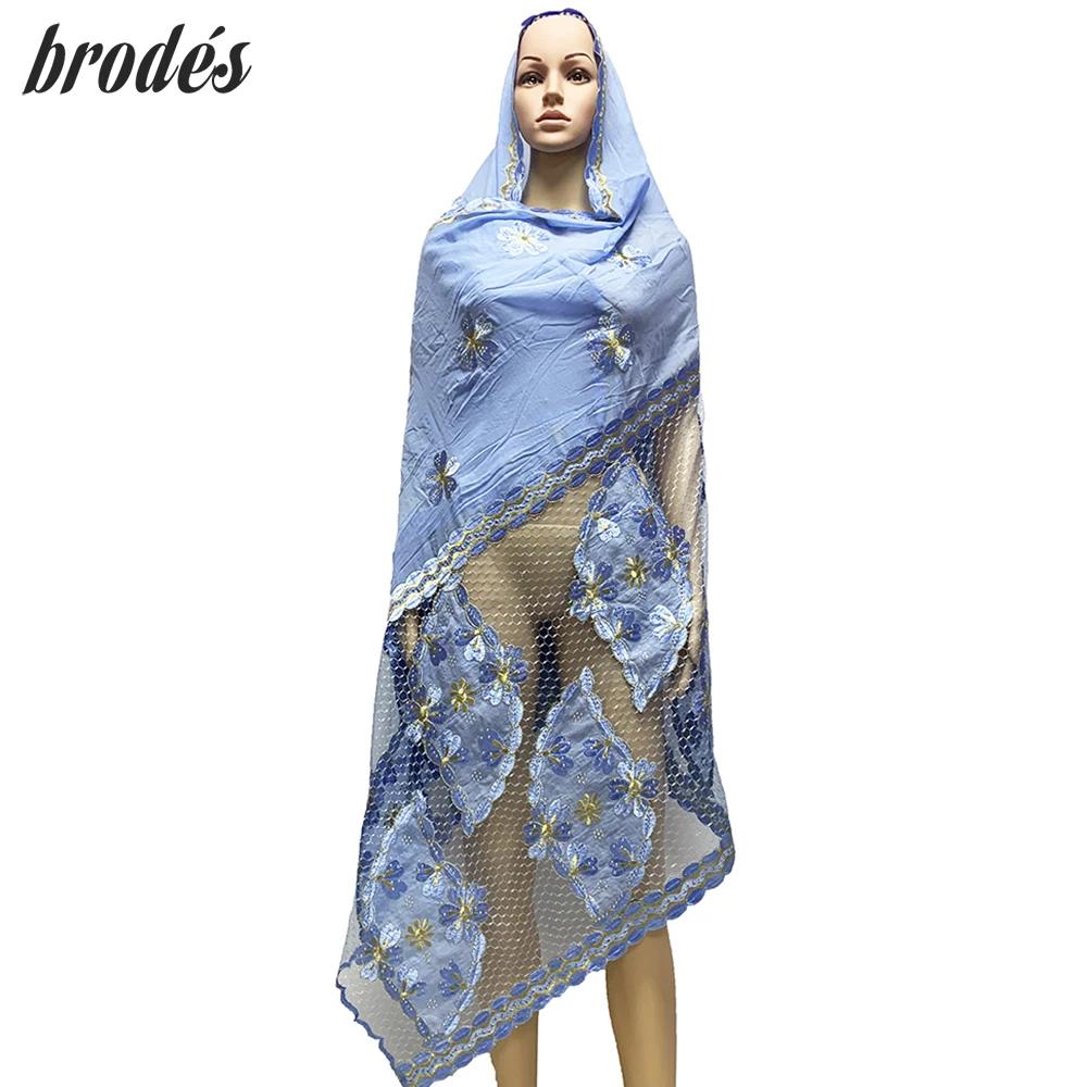

High Quality African Women Scarfs Muslim Embroidery Soft Cotton Hijab Splicing Big Scarf for Shawls Wraps Pashmina Turban LH175