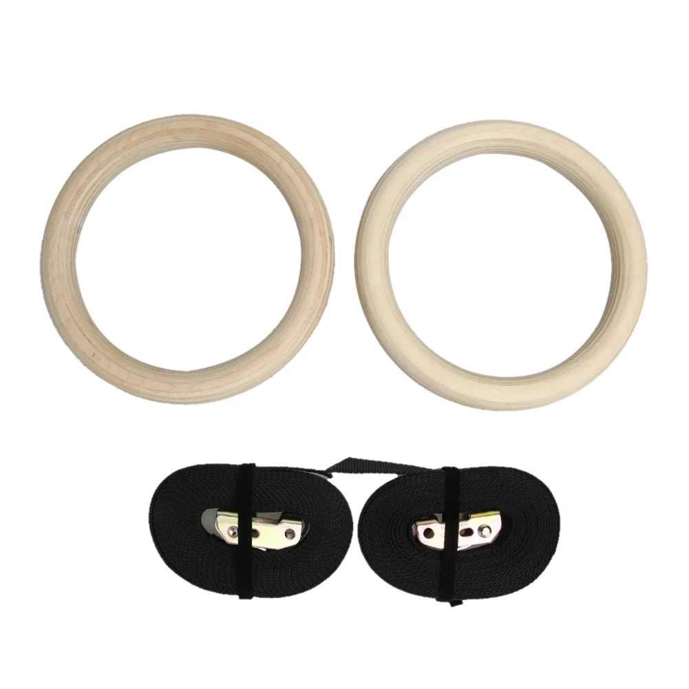 

1 Pair Wooden Gymnastics Rings Home Gym Pull Ups Muscles Strength Training Circle Supplies with Adjustable Straps