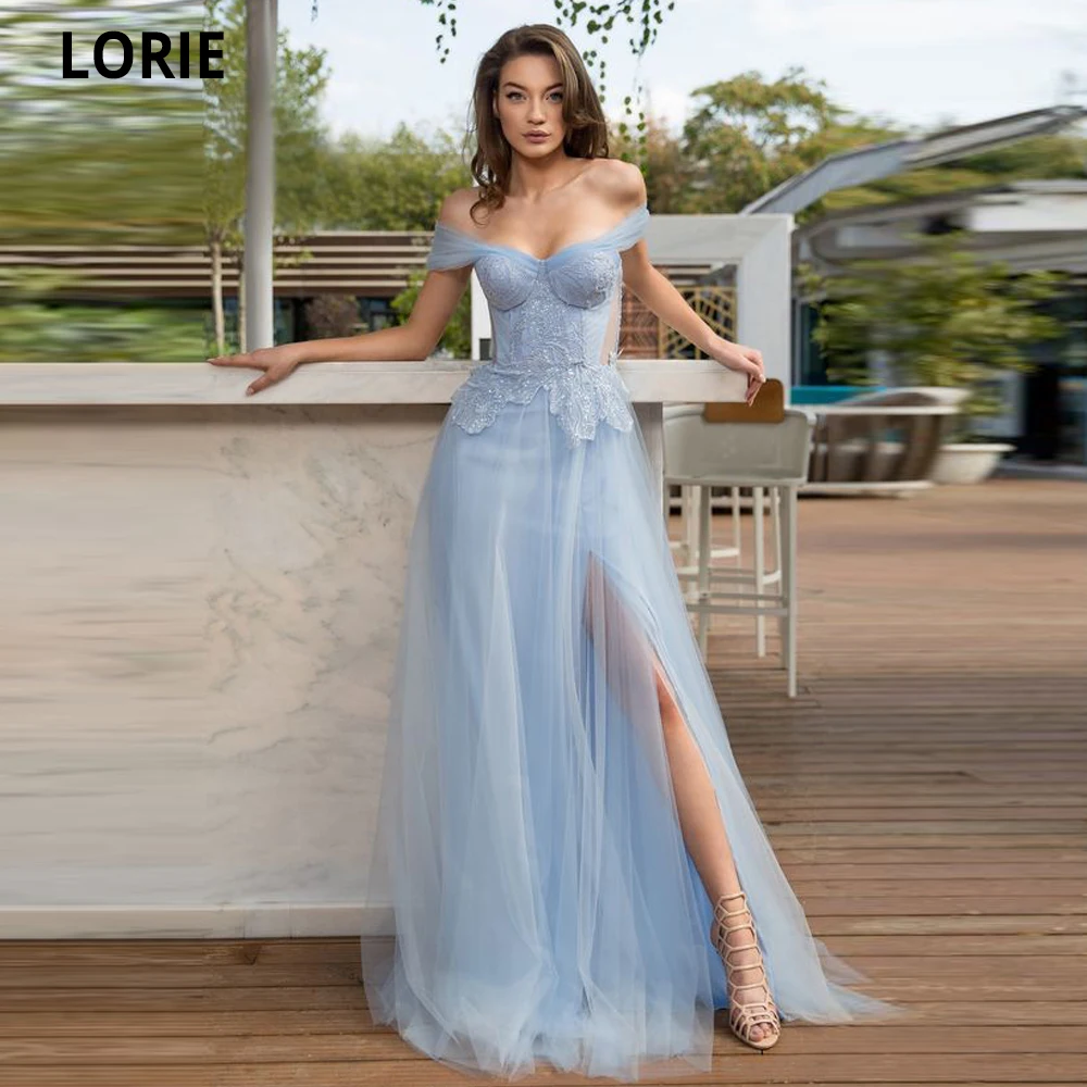 Синие вечерние платья LORIE с открытыми плечами, элегантные кружевные платья с аппликацией для выпускного вечера и праздника, платья знаменит...