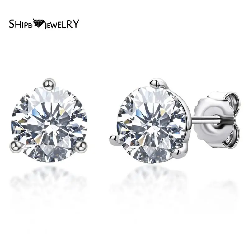 

Shipei 100% 925 Sterling Silver Round Cut Created Moissanite Diamonds Gemstone Wedding Classic Studs/Earrings Fine Jewelry
