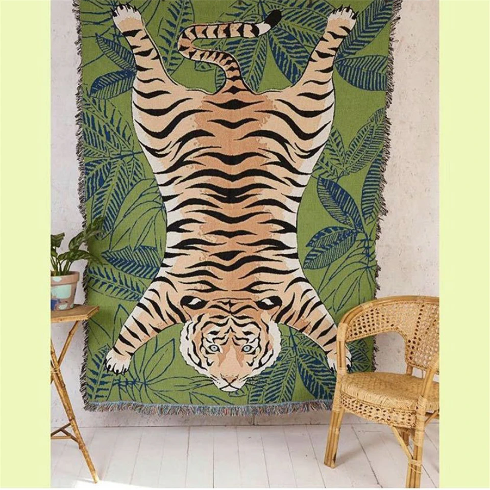 

Green Leaves Tiger Throw Blanket Tapestry Travel Blanket Picnic Beach Covers Anime Blankets For Beds Manta Sofa Nordic 125x150cm