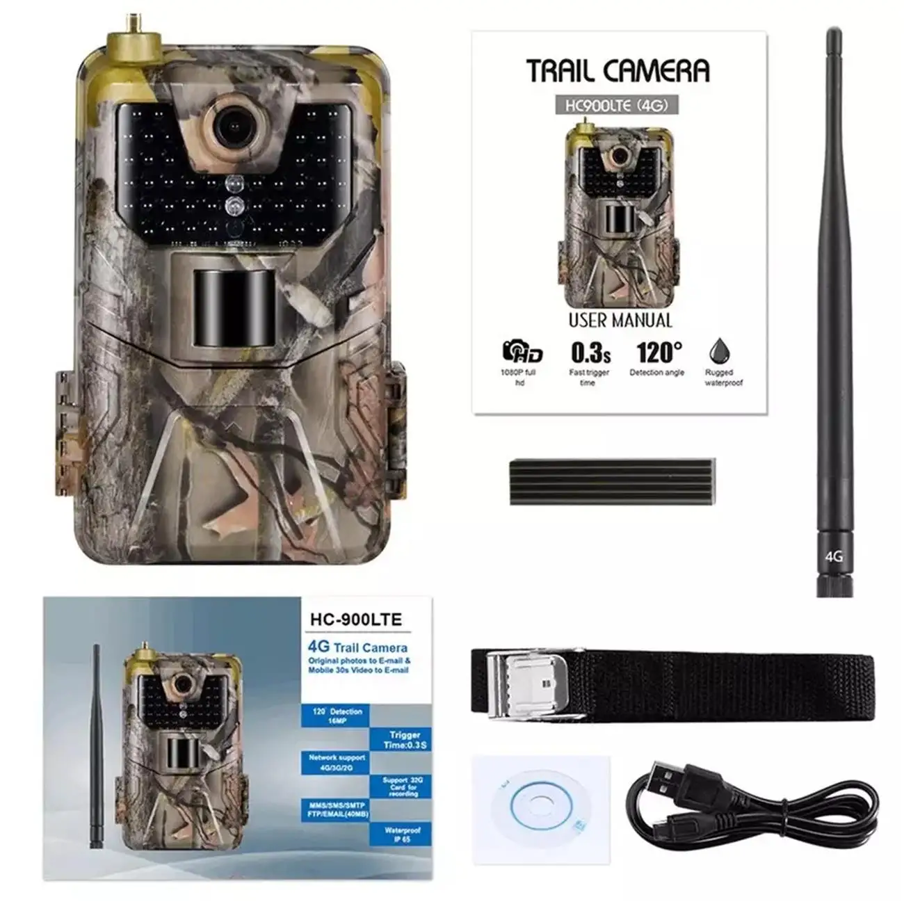 Фотоловушка HC 900LTE 4G фотоловушка 20 МП 1080P MMS/SMS/SMTP/FTP IP65 0 3 s 940 нм инфракрасный