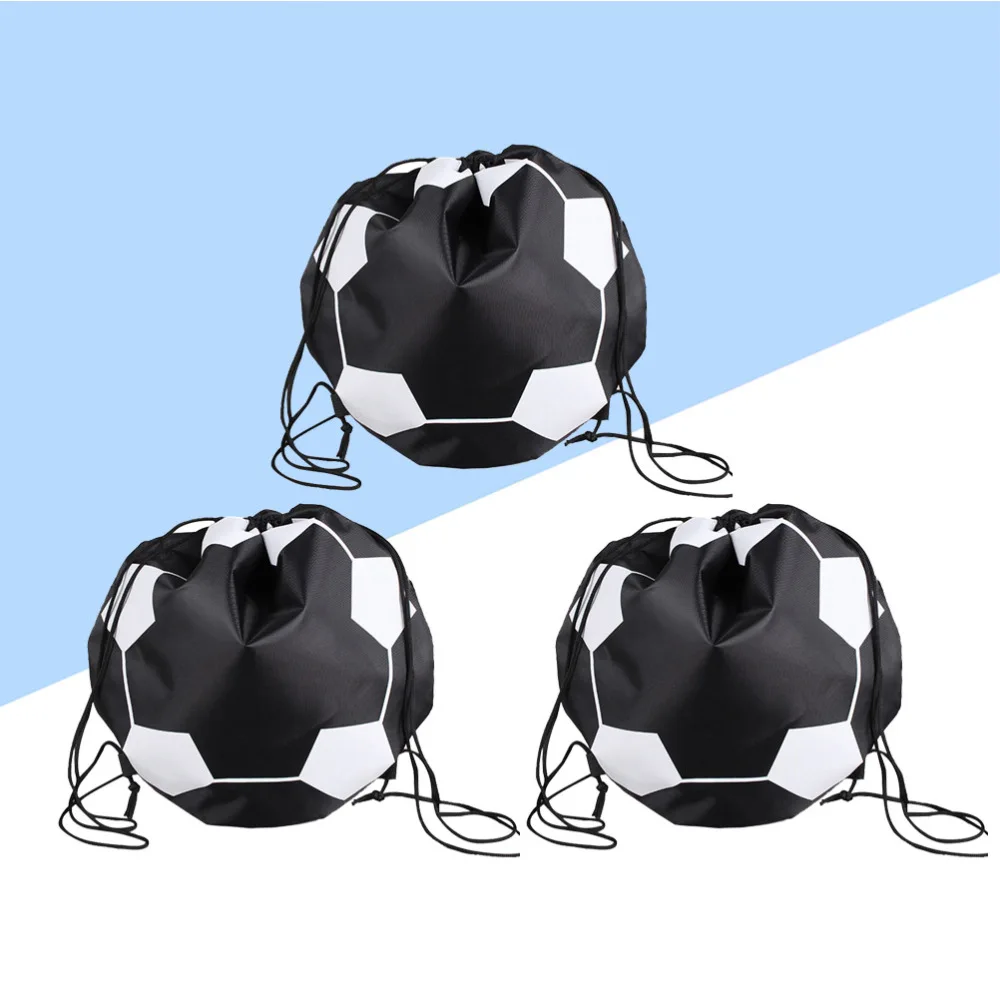 

3pcs Football Pattern Drawstring Pouch Large Capacity Balls Storage Bag Sports Pouch Bag Sports Equipment Pouch (Black)