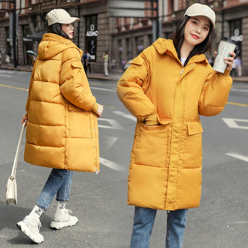 

medium length women's thickened hooded down cotton Cotton padded women's winter padded jacket women's clothing cold proof
