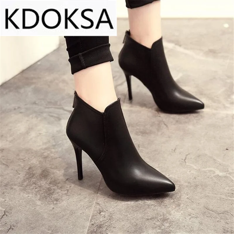 

2021 autumn and winter new pointed toe ankle boots, rear zipper, all-match women's boots, high heels, stiletto heels, fashion bo