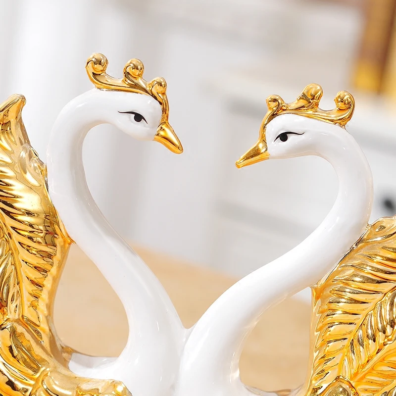 Позолоченный Лебедь свадебный подарок керамическая ваза украшения Декор для