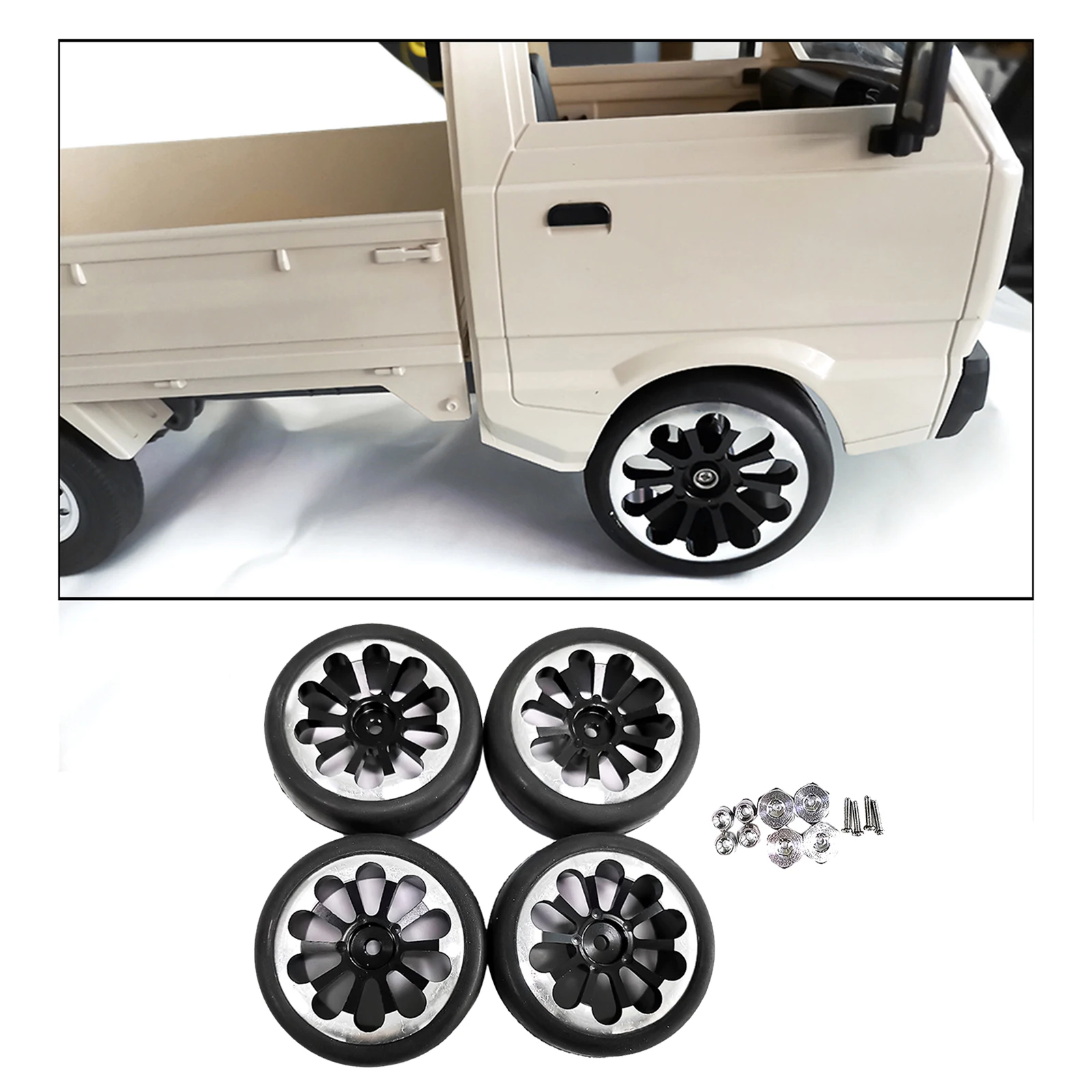 

4Pcs 1/10 RC Wheel Rim & Tires for WPL D12 Crawler Racing Trucks