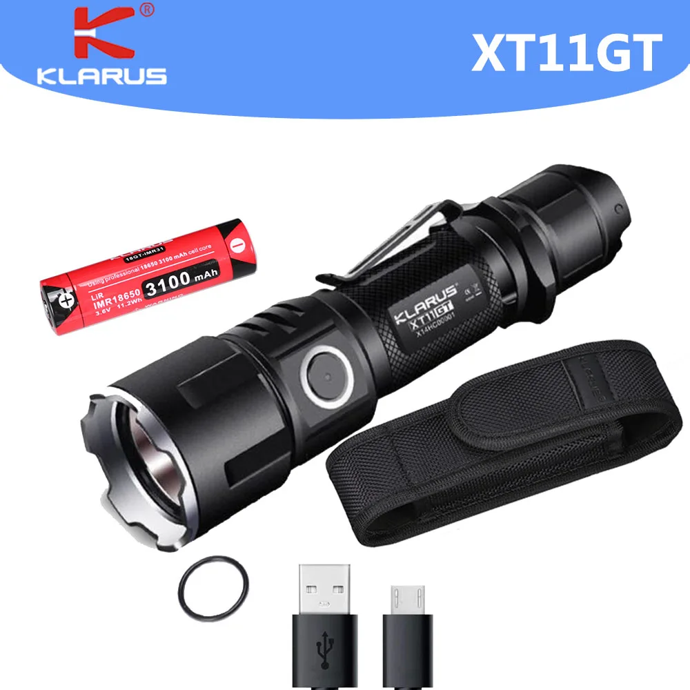 KLARUS XT11GT Upgrade XT11GT PRO V2.0  3300 Lumen Tactical Flashlight  USB Charging By 3100 mAh 18650 Li-ion batteries