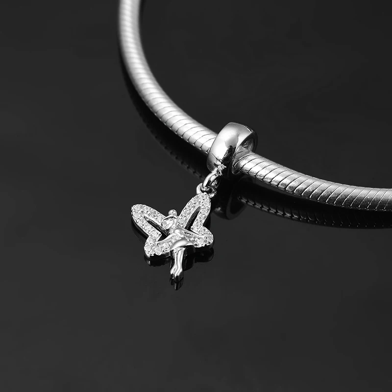 Красивый браслет-бабочка из стерлингового серебра 925 пробы с фианитами изящный