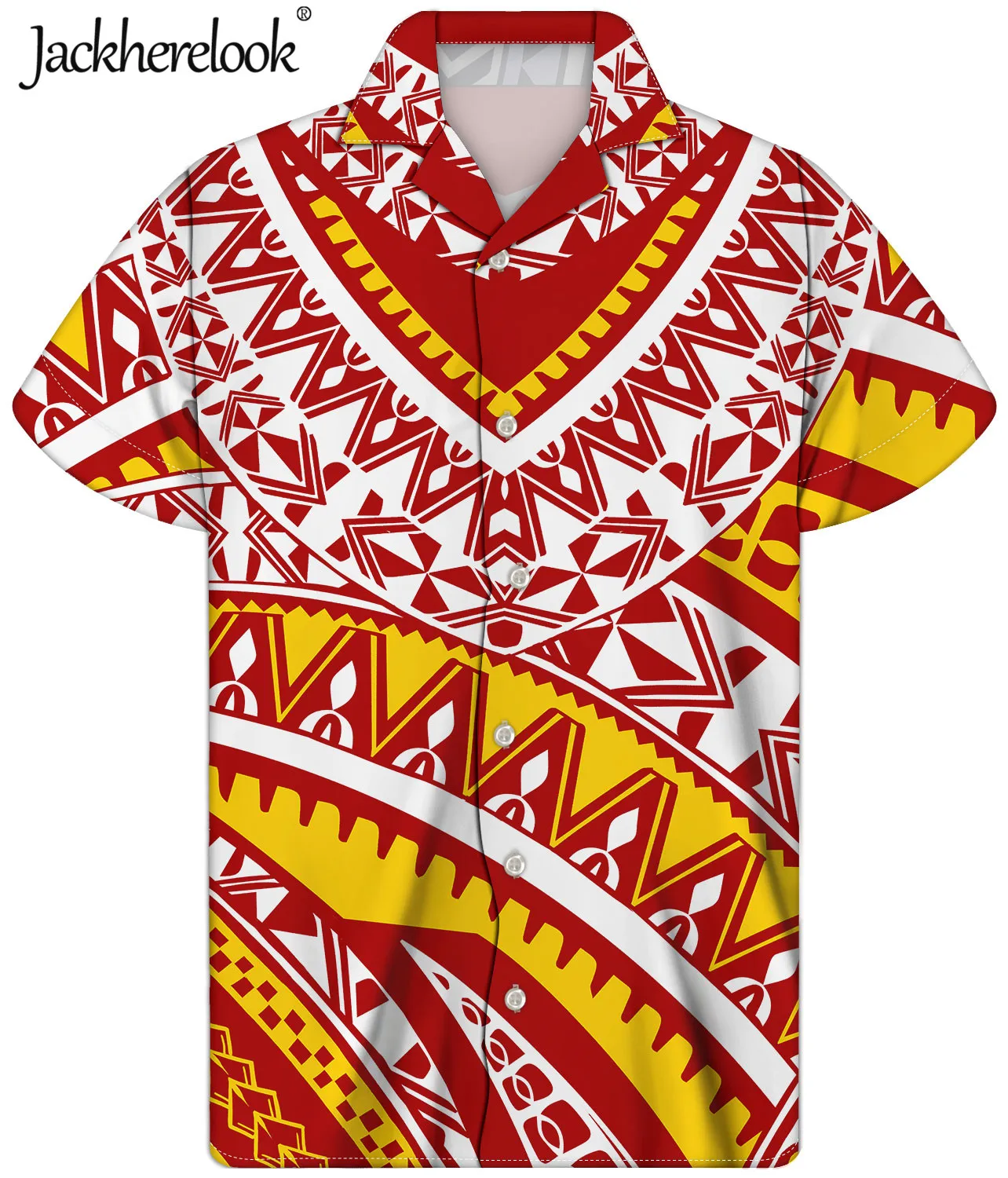 

Jackherelook Classic Polynesian Tribal Floral Brand Design Summer Short Sleeve Tops Casual Men Hawaiian Shirts Camisa Masculina