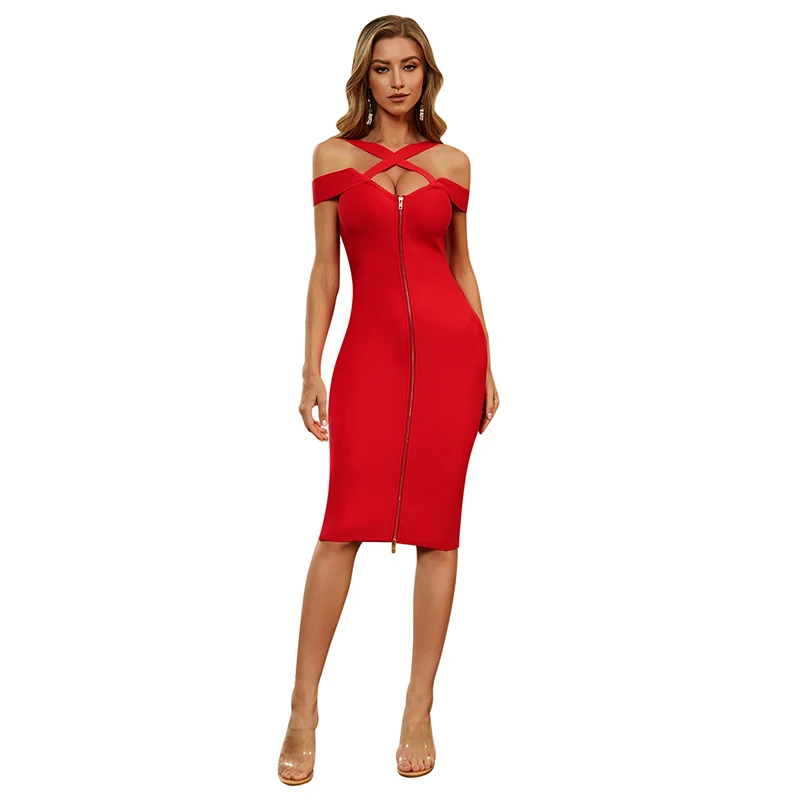 

Sladuo 2021 Summer New Wwomen's Halter Sleeveless Hanging Neck Red Bandage Sexy Pearl Club Celebrity Runway Party Bodycon Dress