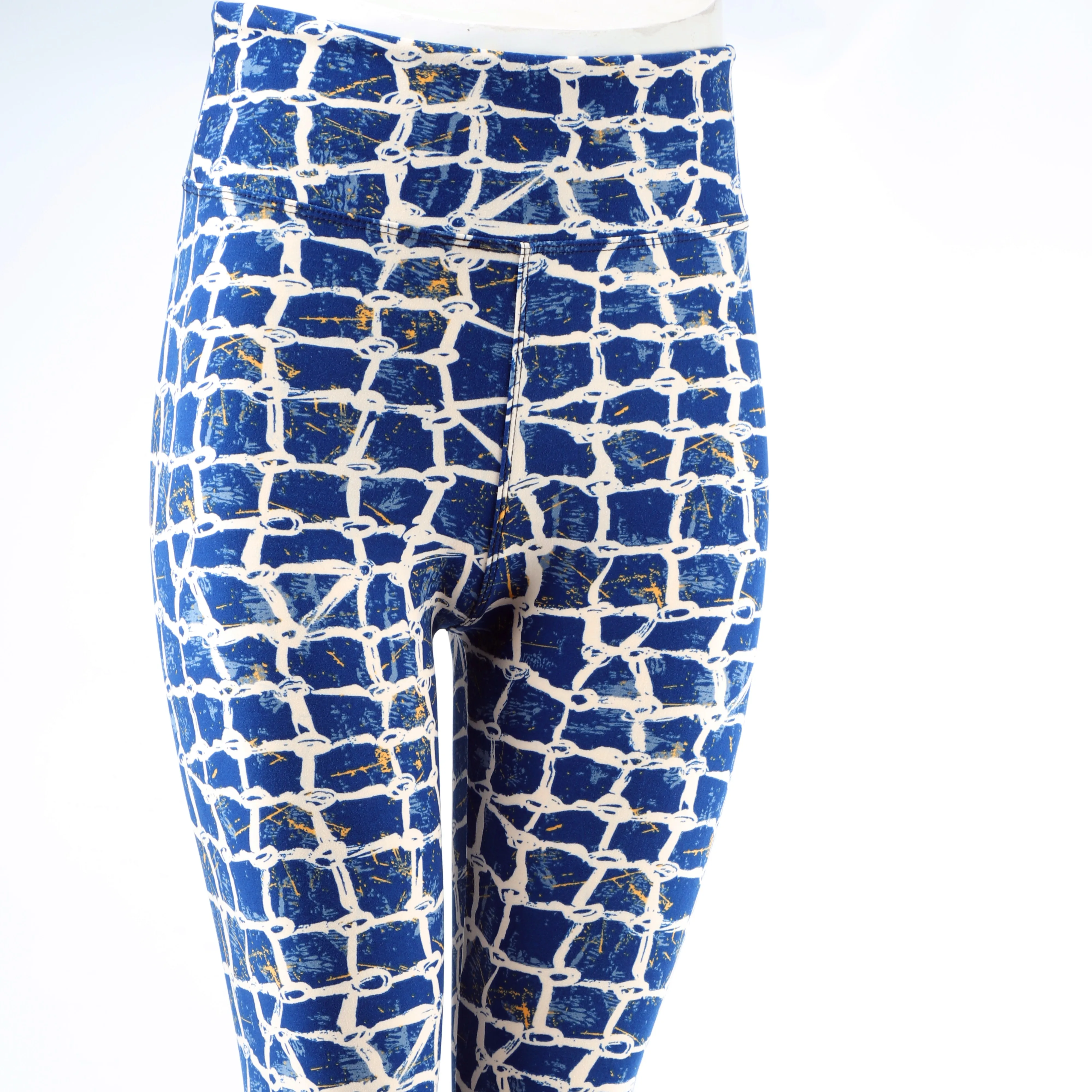 

Free Shipping Blue White Plaids Unique Design Tights Yoga band Women Leggings